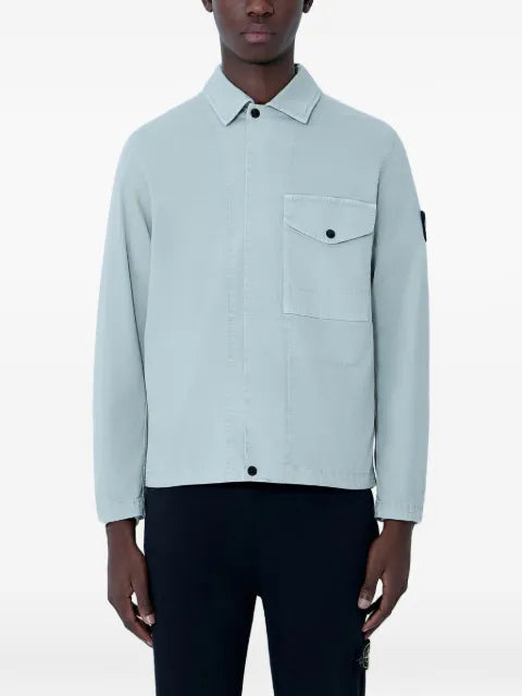 Stone Island 1200001 organic cotton stretch broken twill old-effect regular-fit zip-up overshirt pocket