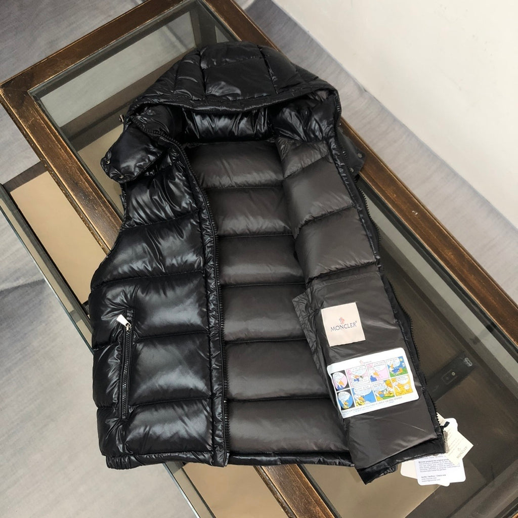 Moncler Men's Black Hooded Down Vest – Maya Sleeveless Puffer Jacket