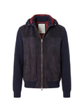 Brunello Cucinelli suede and cashmere knit hooded bomber jacket with thermore® padding
