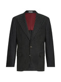 Brunello Cucinelli virgin wool and cashmere chalk stripe flannel deconstructed blazer with large peak lapels and metal buttons