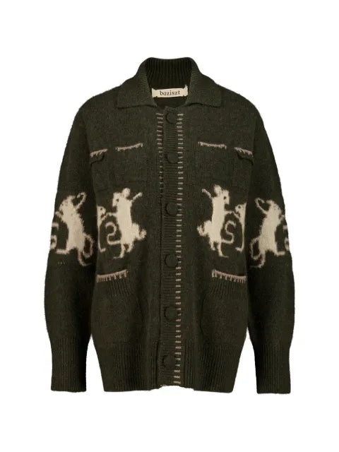 Baziszt mice-intarsia buttoned cardigan