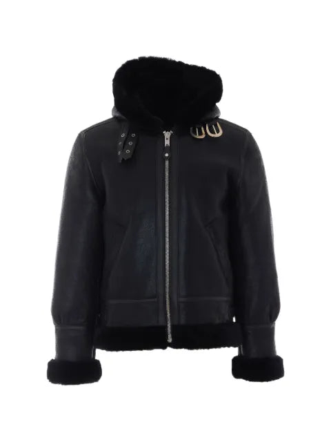 Schott Black To Hood buckle-detail jacket