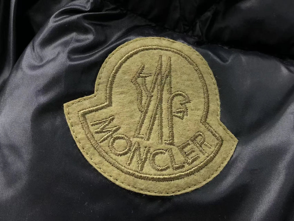 Moncler Men's Black High-Neck Down Jacket – Oversized Gold Badge Diamond Quilted Puffer