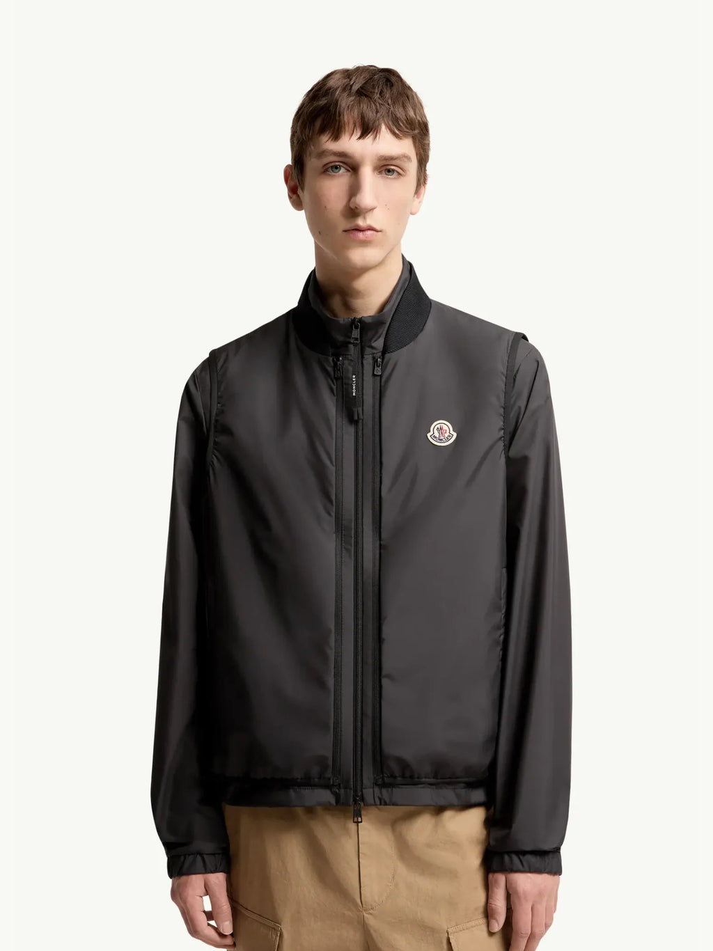 Moncler Men's Charcoal Grey Lightweight Shell Zip Jacket – Smooth Nylon Windbreaker with Stand Collar Logo Badge Elasticated Hem