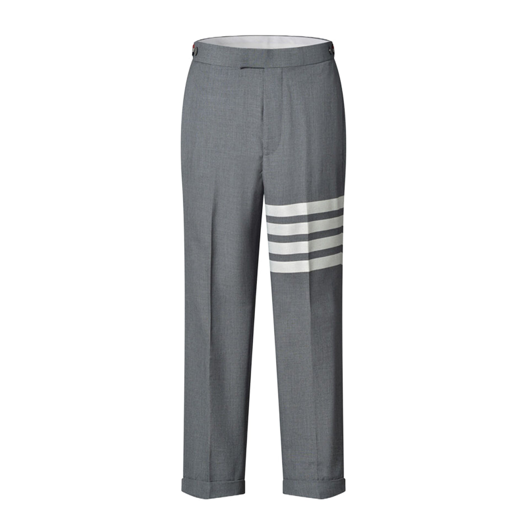 Thom Browne Style Cropped Pants with Signature Four-Bar Detail