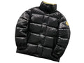Moncler Men's Black High-Neck Down Jacket – Oversized Gold Badge Diamond Quilted Puffer