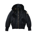 Moose Knuckles Women's Black Fur Hood Bomber Jacket – Gold Zip Fur Pocket Studded Puffer