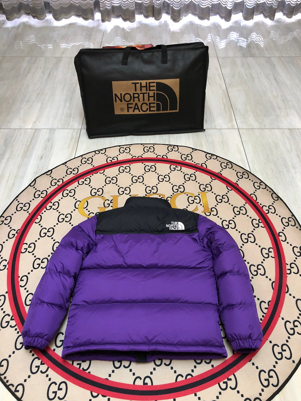 The North Face Men's Royal Purple 700-Fill Nuptse Down Jacket – Contrast Black Collar Classic Wide-Baffle Puffer