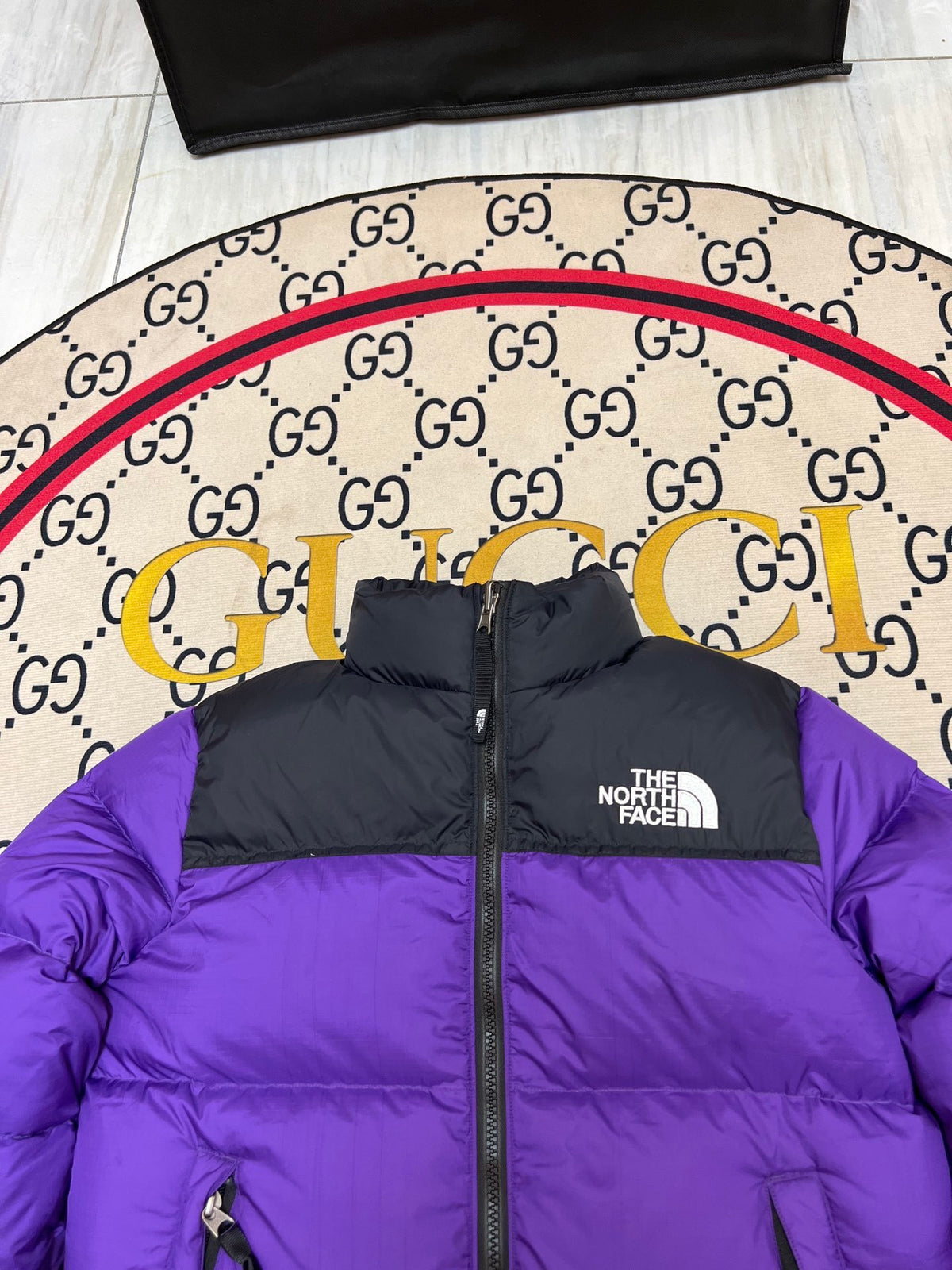 The North Face Men's Royal Purple 700-Fill Nuptse Down Jacket – Contrast Black Collar Classic Wide-Baffle Puffer