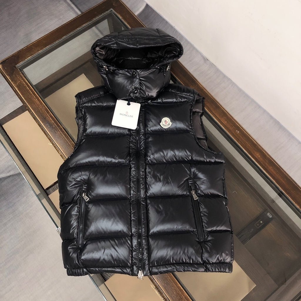 Moncler Men's Black Hooded Down Vest – Maya Sleeveless Puffer Jacket