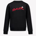 Moncler Men's Black Graffiti Logo Crewneck Sweatshirt – Premium Cotton Fleece Pullover with Oversized Red Script Embroidery Badge