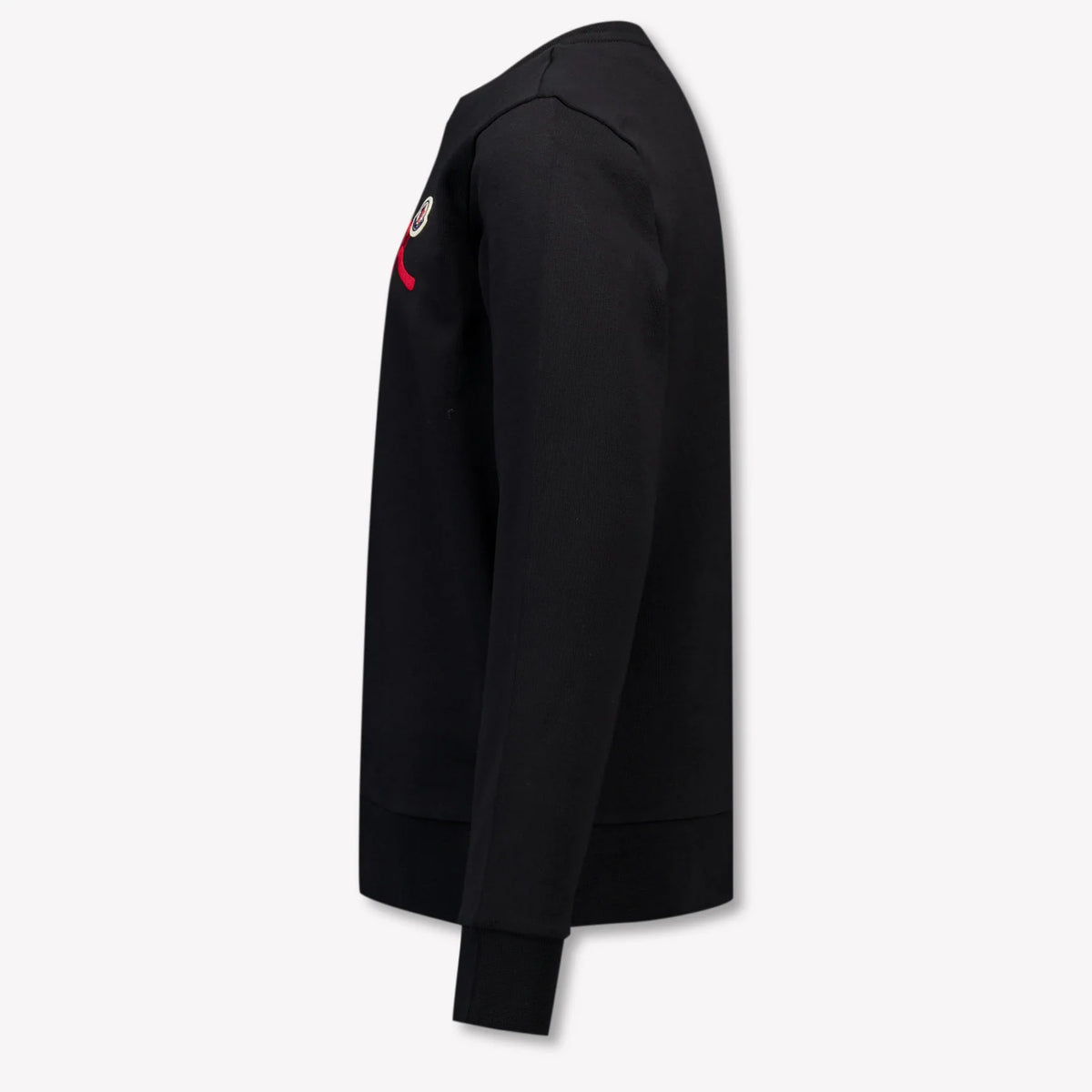 Moncler Men's Black Graffiti Logo Crewneck Sweatshirt – Premium Cotton Fleece Pullover with Oversized Red Script Embroidery Badge