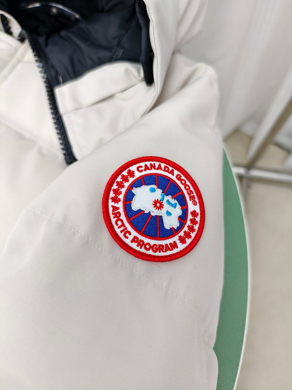 Canada Goose Men's White Hooded Down Jacket – Arctic Program Snap-Front Oversized Puffer