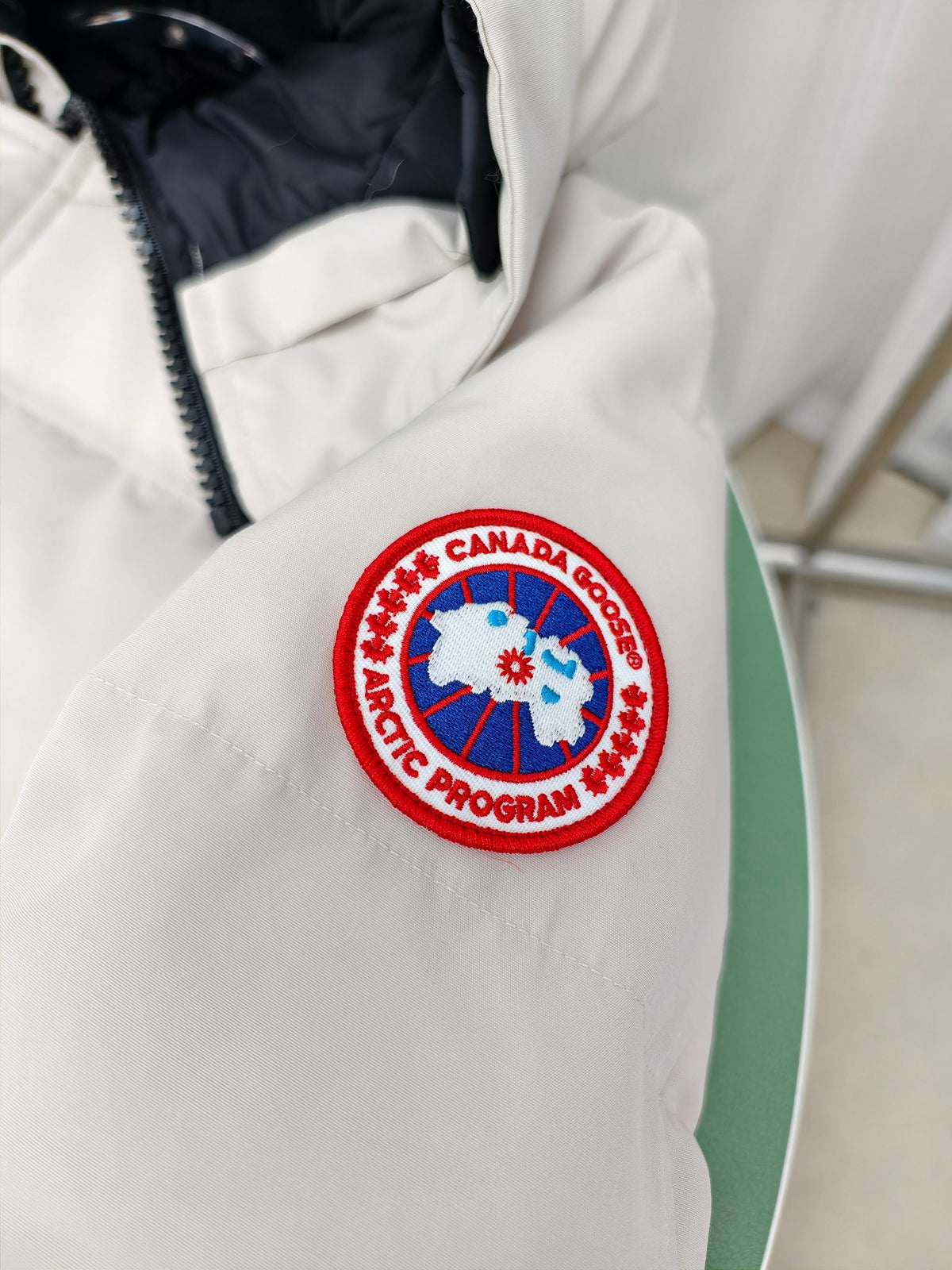 Canada Goose Men's White Hooded Down Jacket – Arctic Program Snap-Front Oversized Puffer