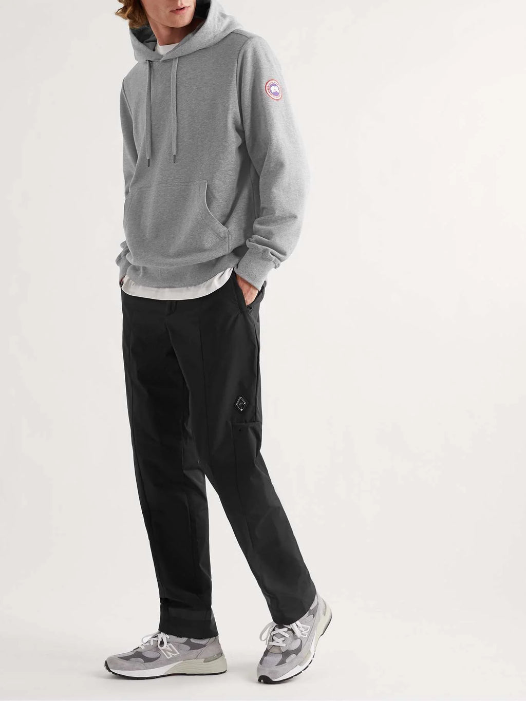 Canada Goose Men's Heather Grey Huron Pullover Hoodie – Cotton Fleece Sweatshirt with Arctic Program Logo Badge