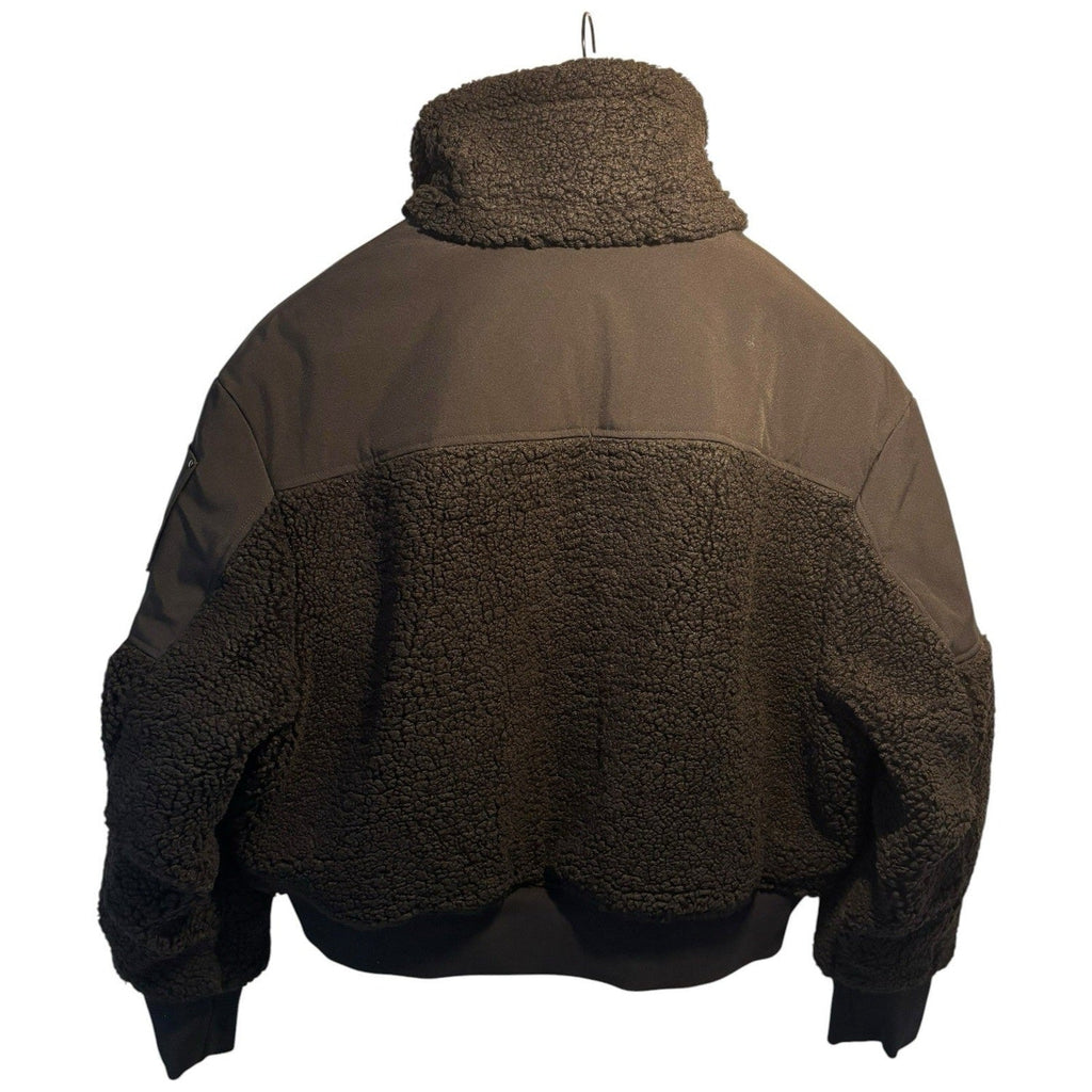 Moose Knuckles Women's Dark Brown Nellis Cropped Sherpa Bomber Jacket – Luxury Bouclé Fleece & Nylon Hybrid with Metal Logo Badge Multi-Pocket