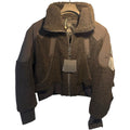 Moose Knuckles Women's Dark Brown Nellis Cropped Sherpa Bomber Jacket – Luxury Bouclé Fleece & Nylon Hybrid with Metal Logo Badge Multi-Pocket