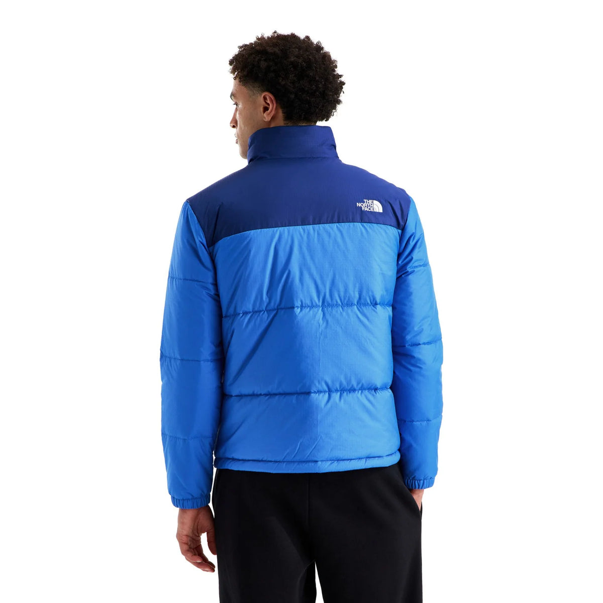 The North Face Men's Blue & Navy Diablo Down Jacket – Quilted Colorblock Puffer Coat with Chest Pocket Logo Patch