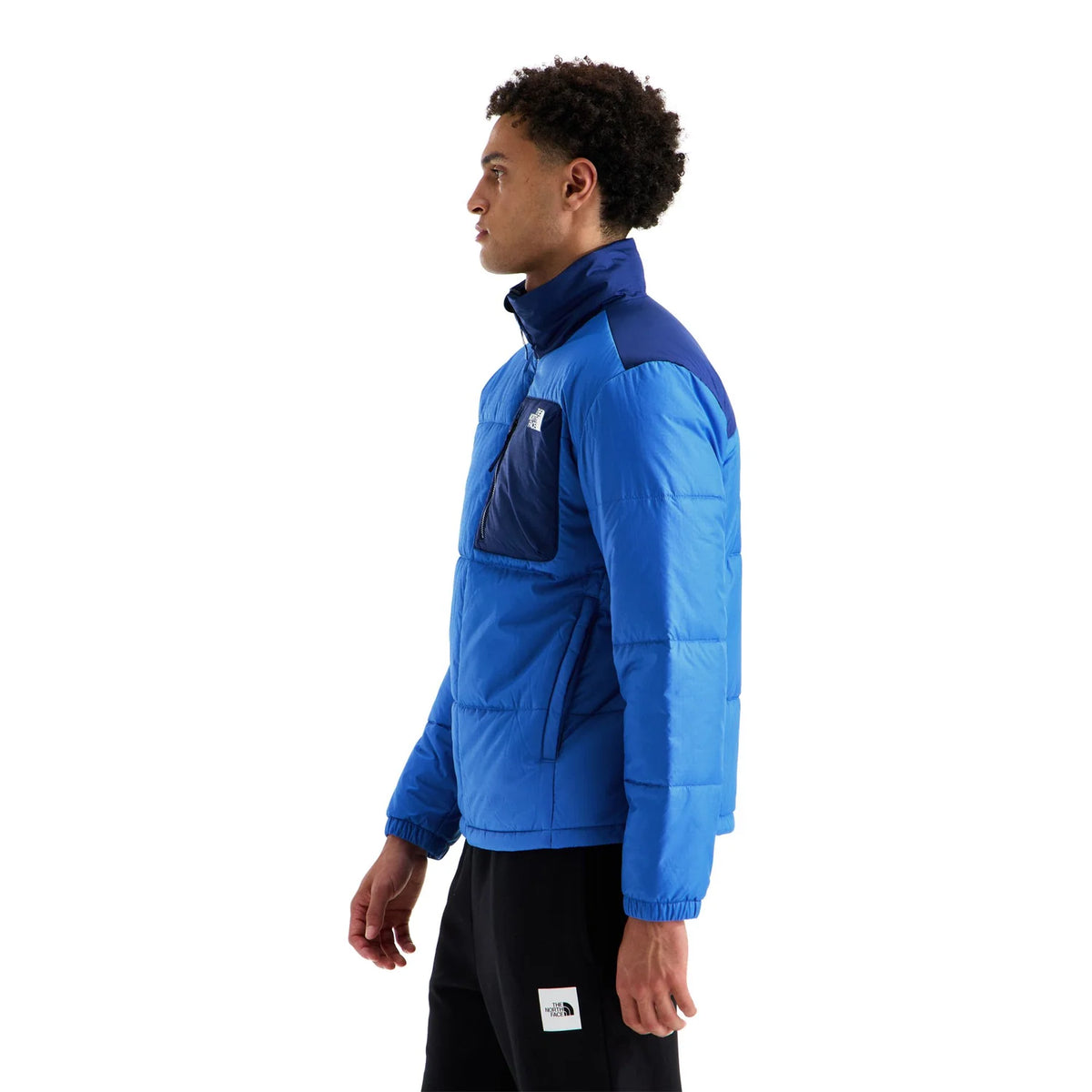 The North Face Men's Blue & Navy Diablo Down Jacket – Quilted Colorblock Puffer Coat with Chest Pocket Logo Patch