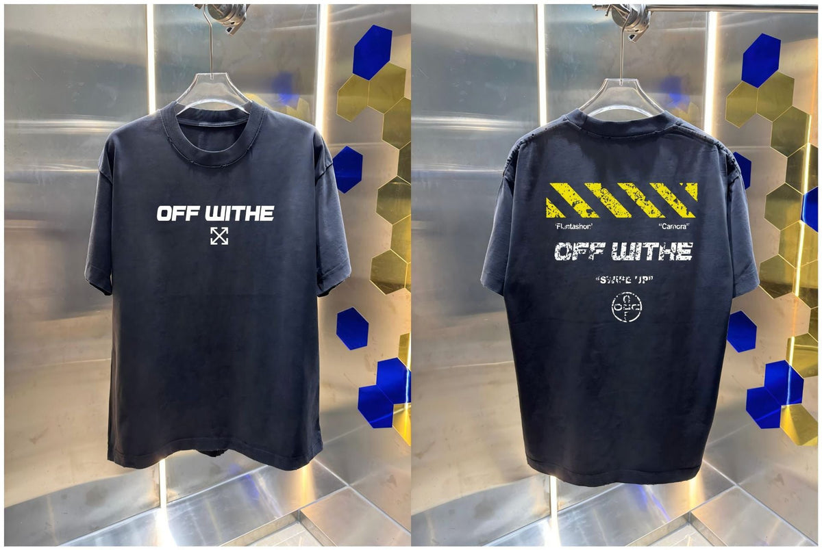 Off-White Washed Distressed Crew Neck Short Sleeve T Shirt Unisex