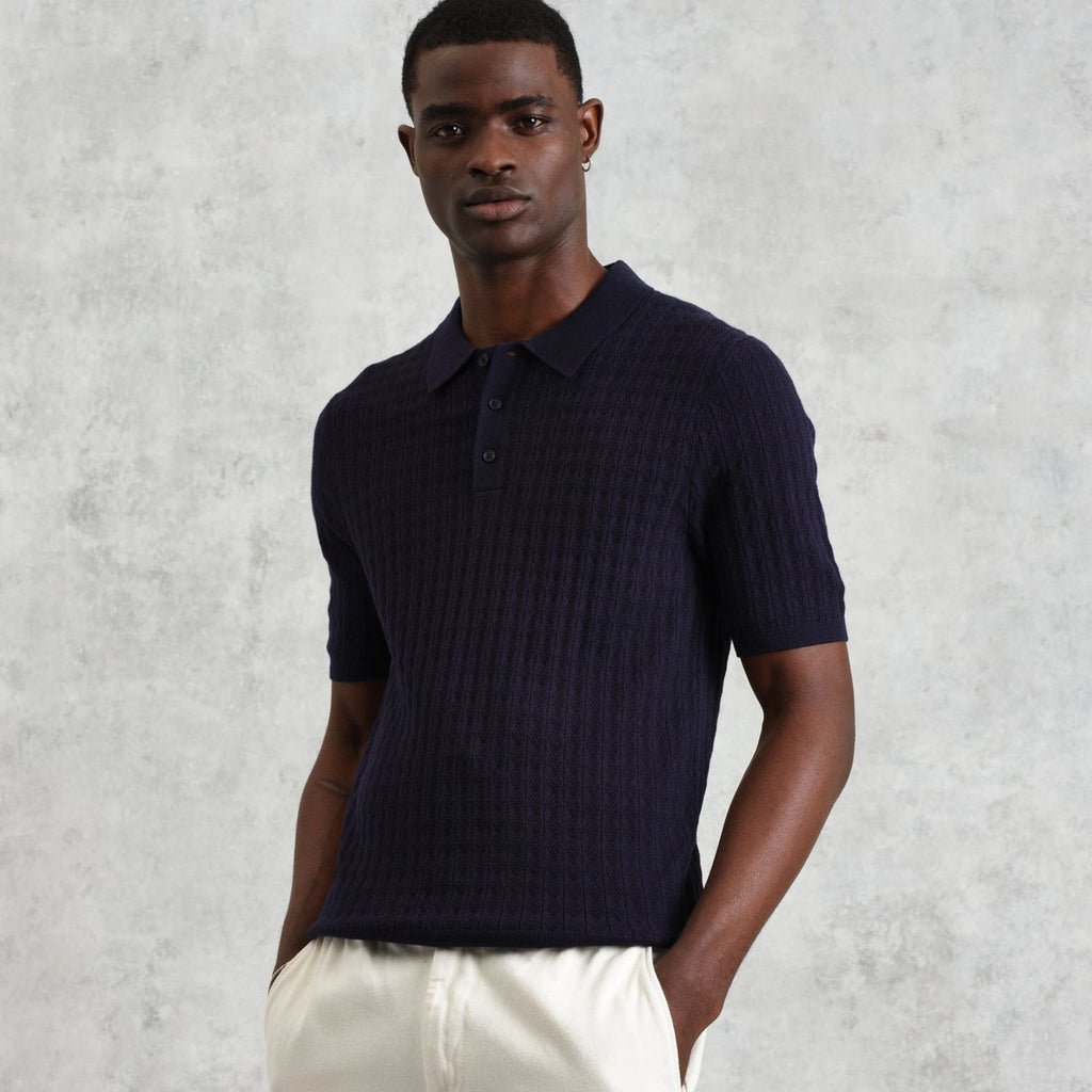 Wax London Naples SS Polo Retro Diamond: Navy