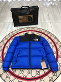 The North Face Men's Royal Blue 700-Fill Nuptse Down Jacket – Contrast Black Collar Classic Wide-Baffle Puffer