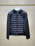 Moncler Men's Black Cardigan Zip Hoodie – Quilted Front Knit Sleeve Hybrid Jacket
