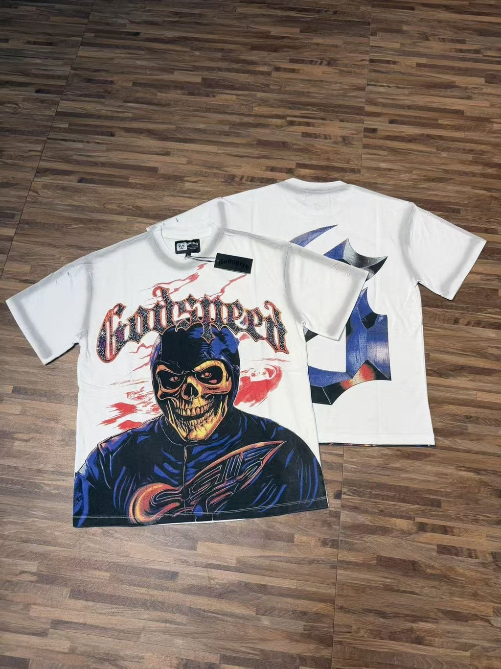 Godspeed Skull Graphic Distressed Sleeve T-Shirt