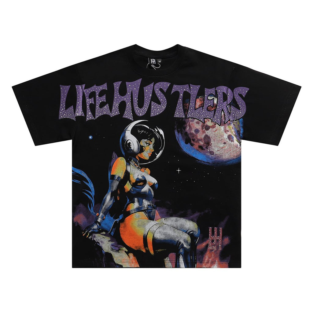 Life Hustlere Sexy Astronaut Rhinestone-Style Graphic T-Shirt