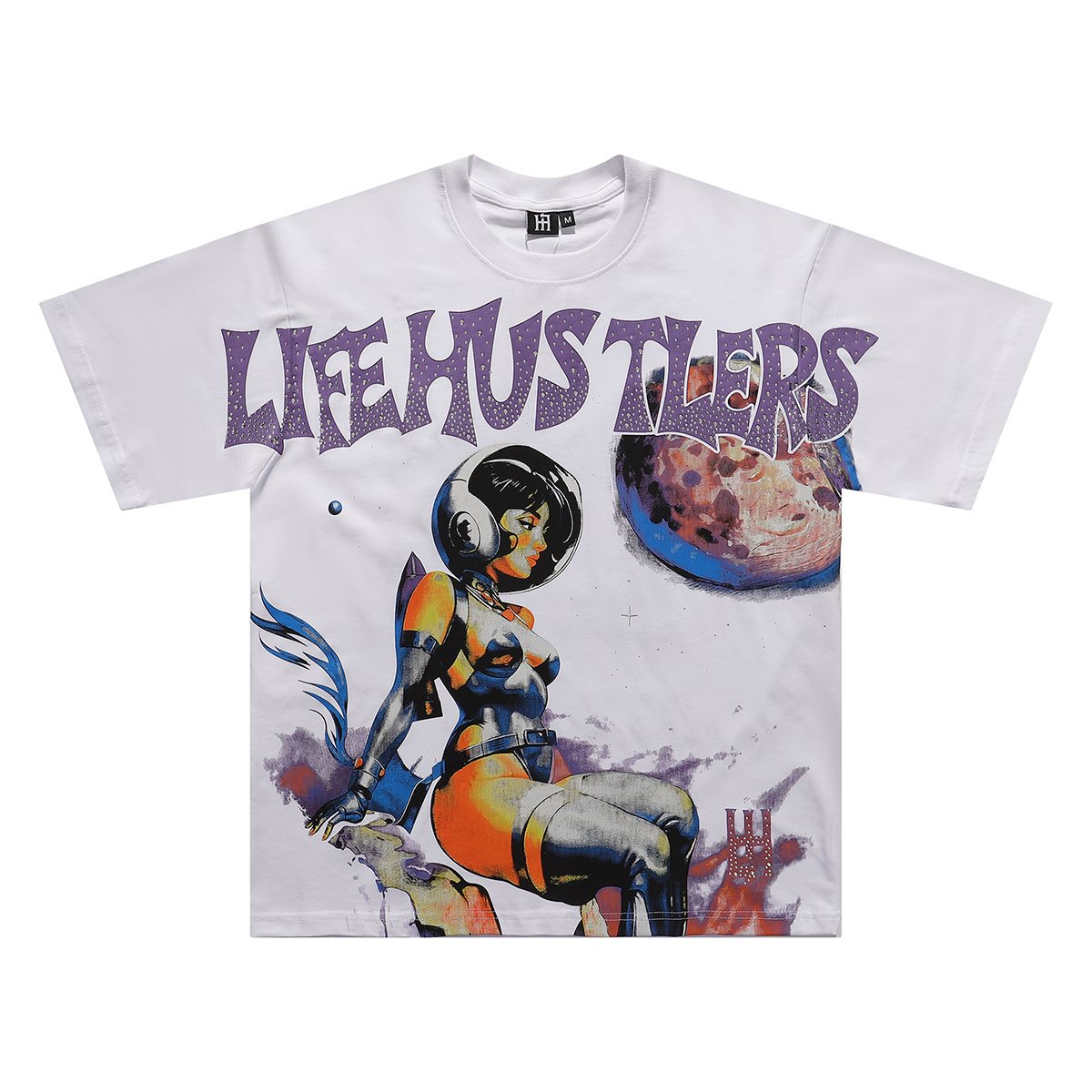 Life Hustlere Sexy Astronaut Rhinestone-Style Graphic T-Shirt