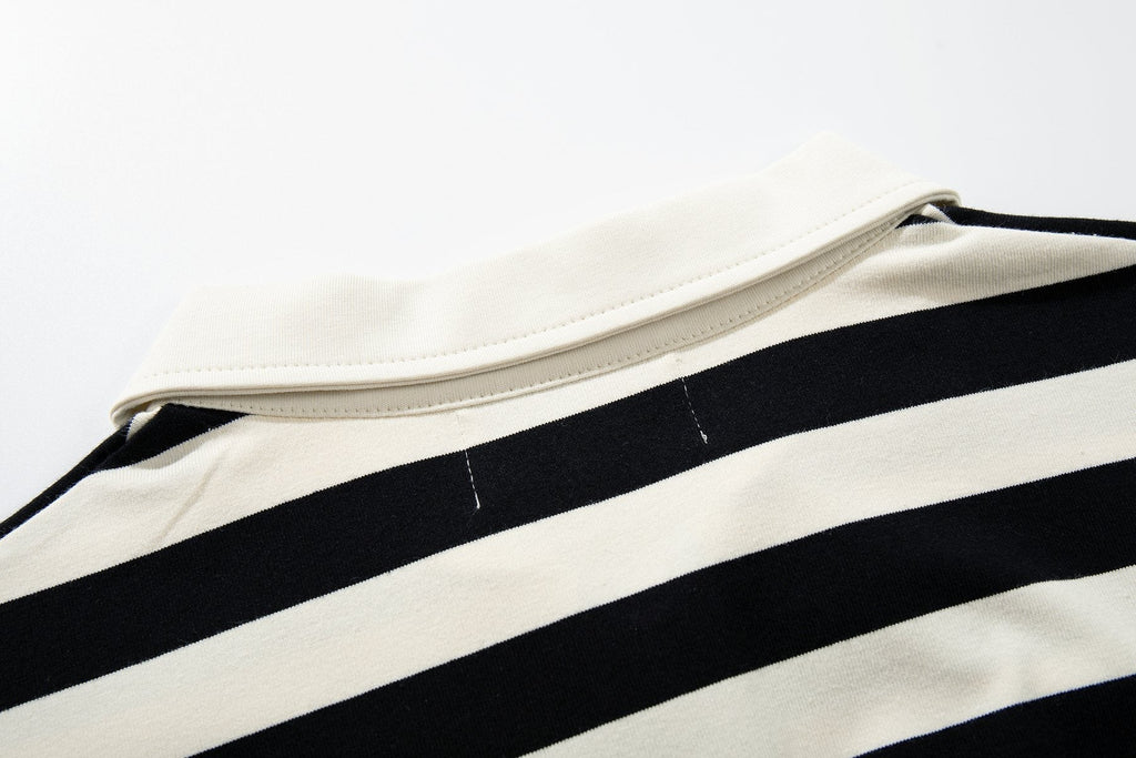 MAJESTIK Skull Graphic Striped Zip-Collar T-Shirt