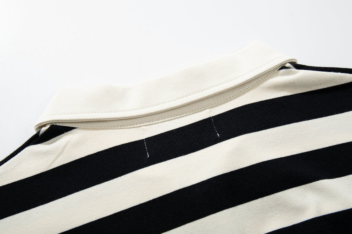 MAJESTIK Skull Graphic Striped Zip-Collar T-Shirt