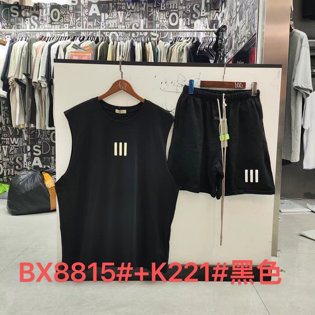 ESSENTIALS Three-Bar Sleeveless Shorts Set