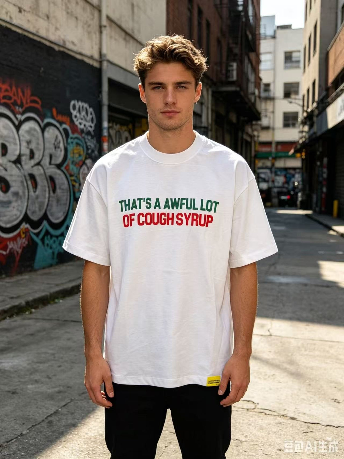 THAT'S A AWFUL LOT OF COUGH SYRUP White Front & Back Text Graphic T-Shirt