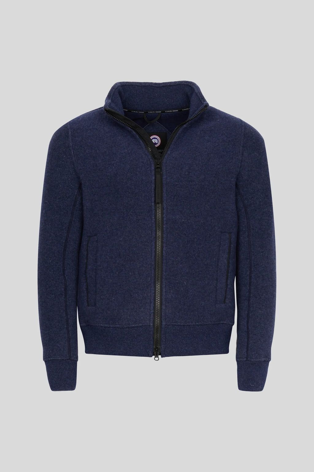 Canada Goose Men's Navy Blue Sherwood Fleece Zip Jacket – Stand Collar Full-Zip Wool-Blend Coat with Logo Badge