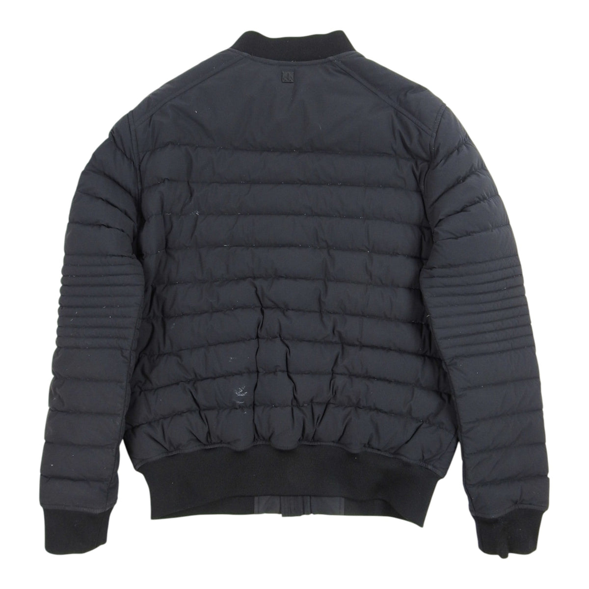 Moncler Women's Navy Blue Lightweight Bomber Down Jacket – Bow Back Detail Quilted Puffer