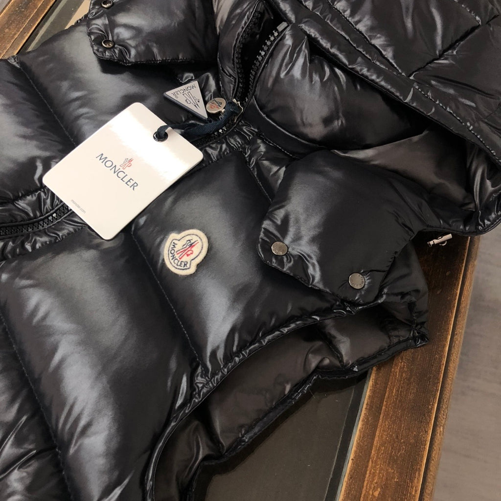 Moncler Men's Black Hooded Down Vest – Maya Sleeveless Puffer Jacket