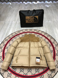 The North Face Men's Khaki Tan 700-Fill Nuptse Down Jacket – Contrast Desert Brown Collar Classic Wide-Baffle Puffer
