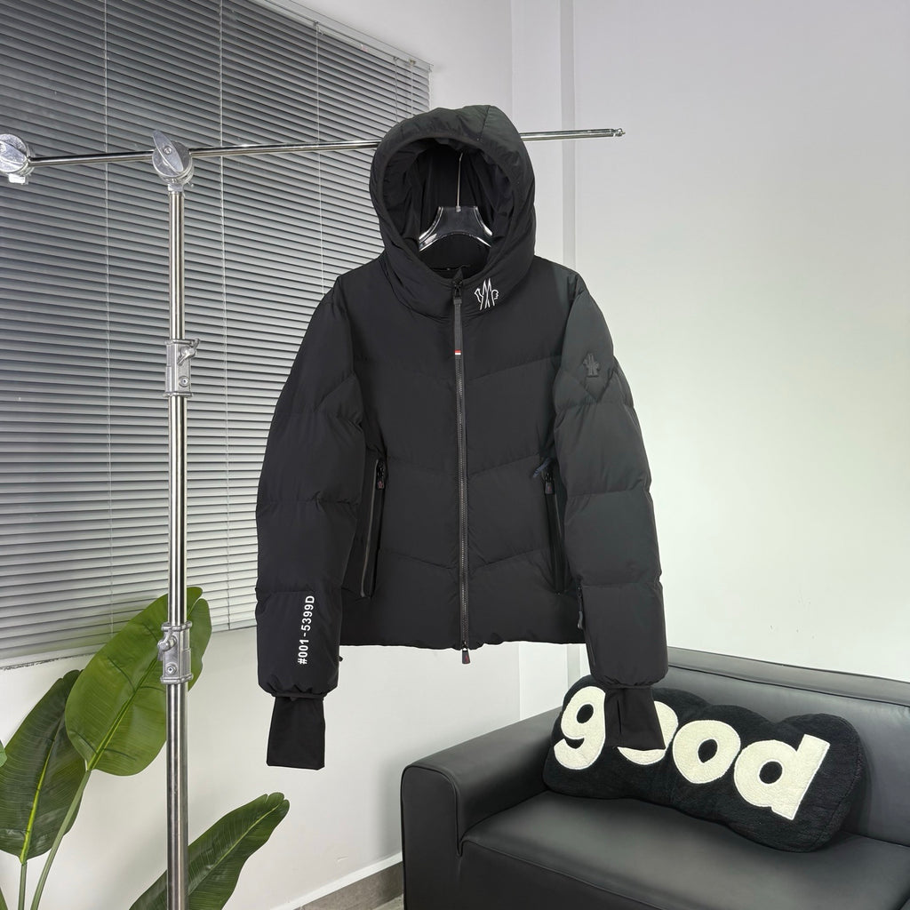 Moncler Grenoble Men's Black Hooded Down Jacket – Technical Ski Wide-Baffle Puffer