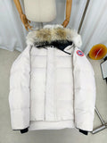 Canada Goose Men's White Hooded Down Jacket – Arctic Program Snap-Front Oversized Puffer