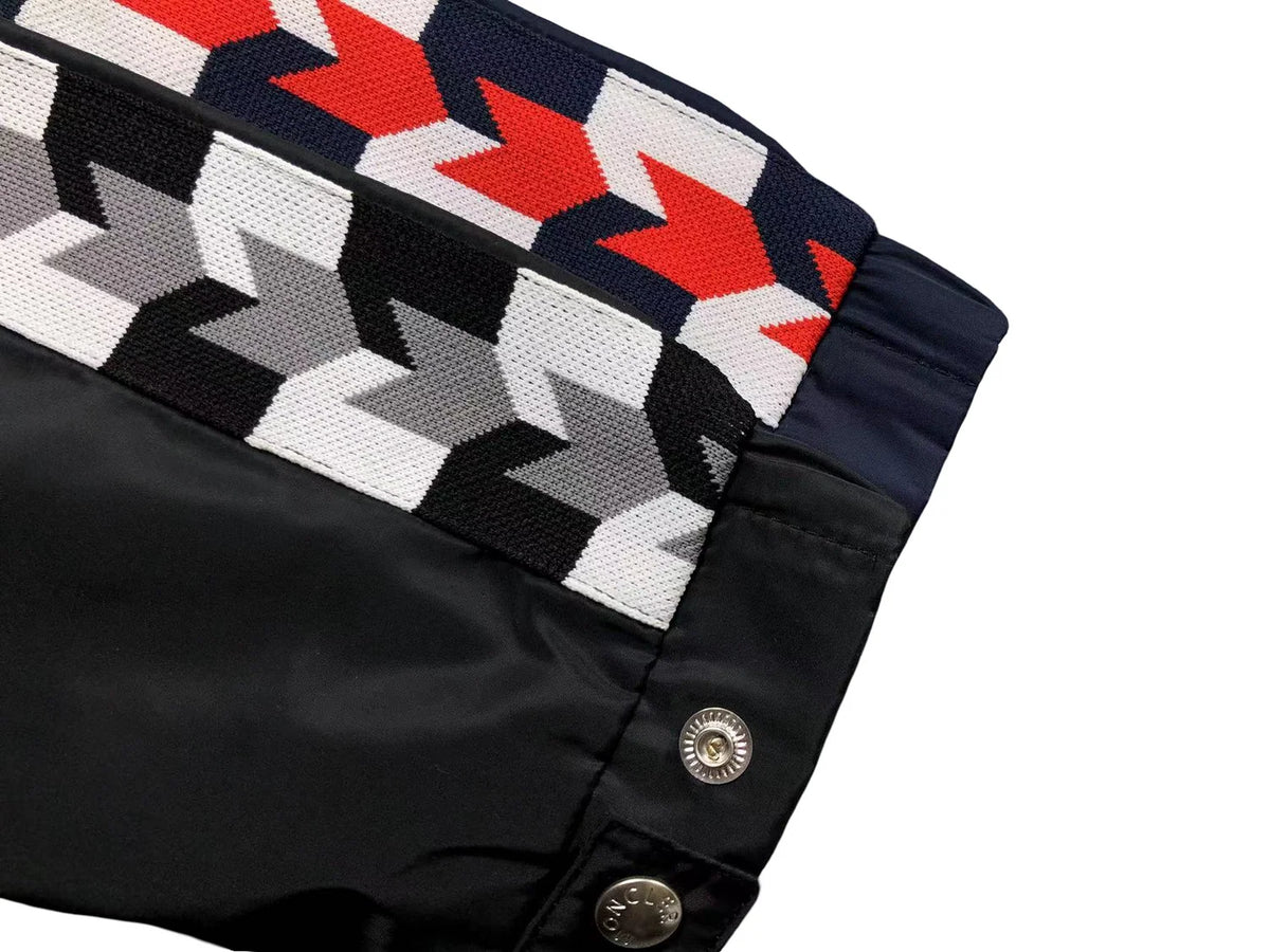 Moncler Grenoble Men's Black Day-Namic Hooded Windbreaker Jacket – Lightweight Nylon Shell with Geometric Knit Side Stripe Trim