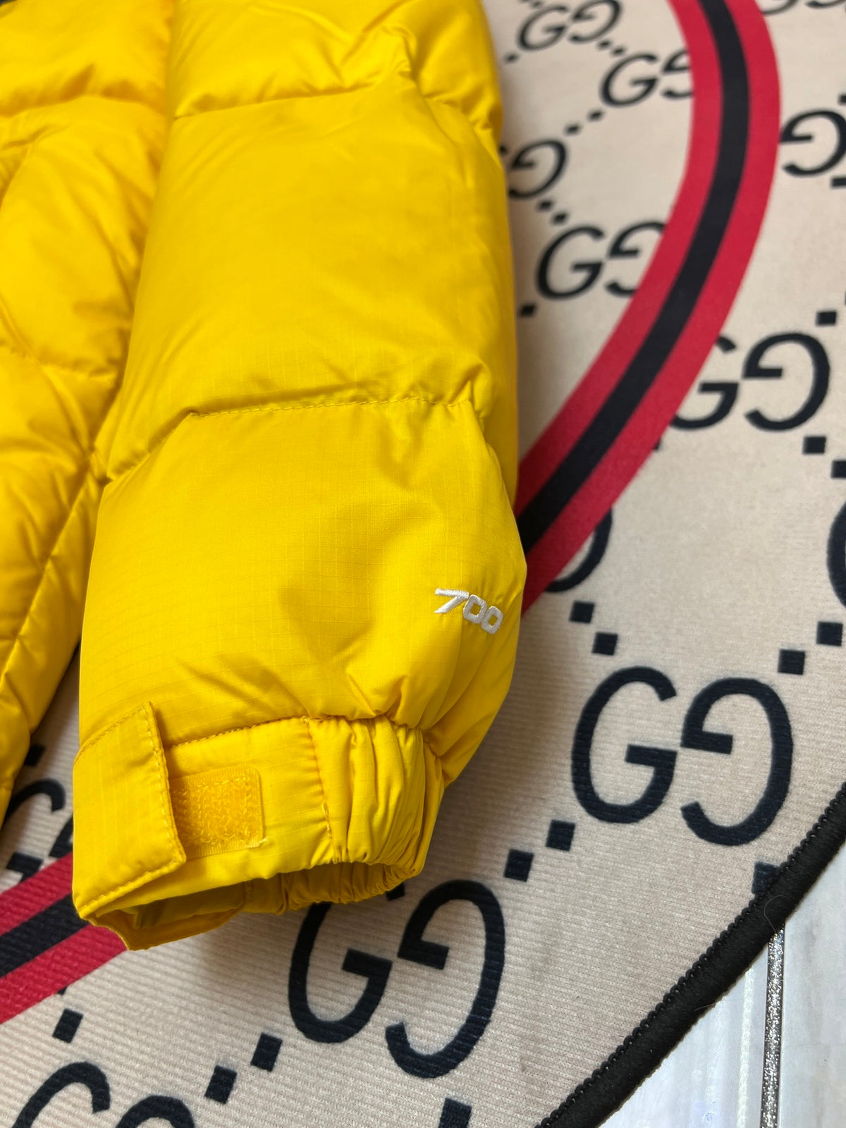 The North Face Men's Summit Gold Yellow 700-Fill Nuptse Down Jacket – Contrast Black Collar Classic Wide-Baffle Puffer