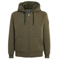 Moose Knuckles Men's Olive Faux Fur-Lined Hooded Zip Jacket – Tech Fleece Full-Zip Hoodie with Fur Hood Lining Sleeve Logo Badge