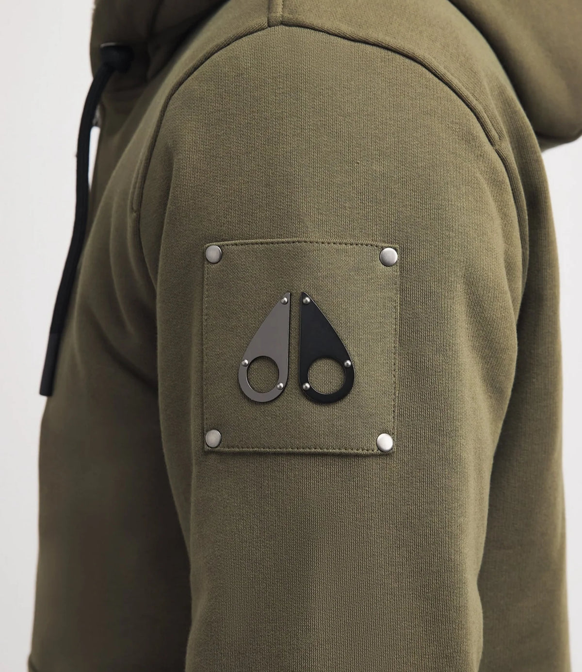 Moose Knuckles Men's Olive Faux Fur-Lined Hooded Zip Jacket – Tech Fleece Full-Zip Hoodie with Fur Hood Lining Sleeve Logo Badge