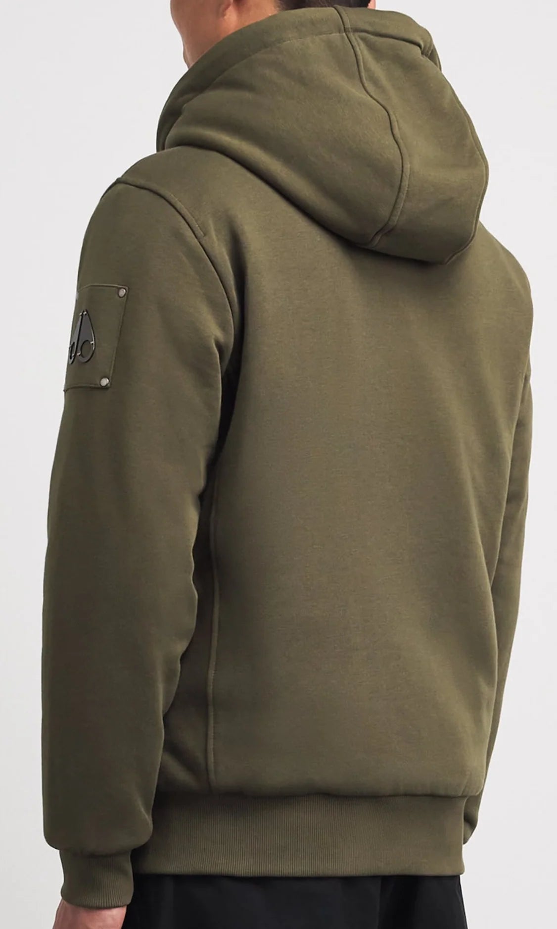 Moose Knuckles Men's Olive Faux Fur-Lined Hooded Zip Jacket – Tech Fleece Full-Zip Hoodie with Fur Hood Lining Sleeve Logo Badge