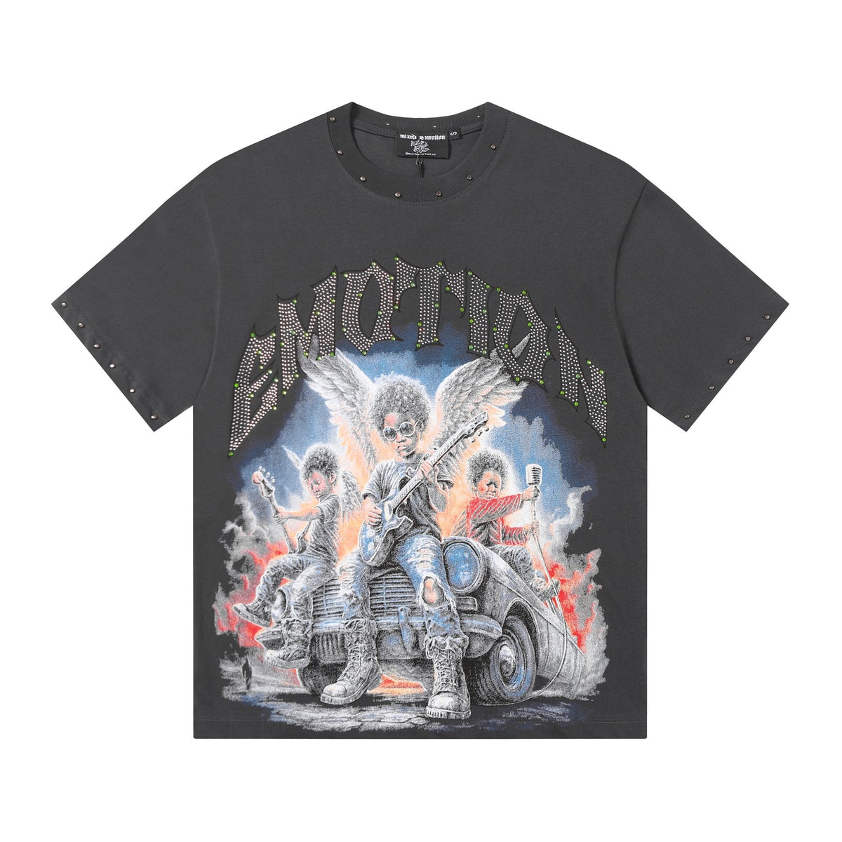 MIXED EMOTION Studded Angel Graphic T-Shirt