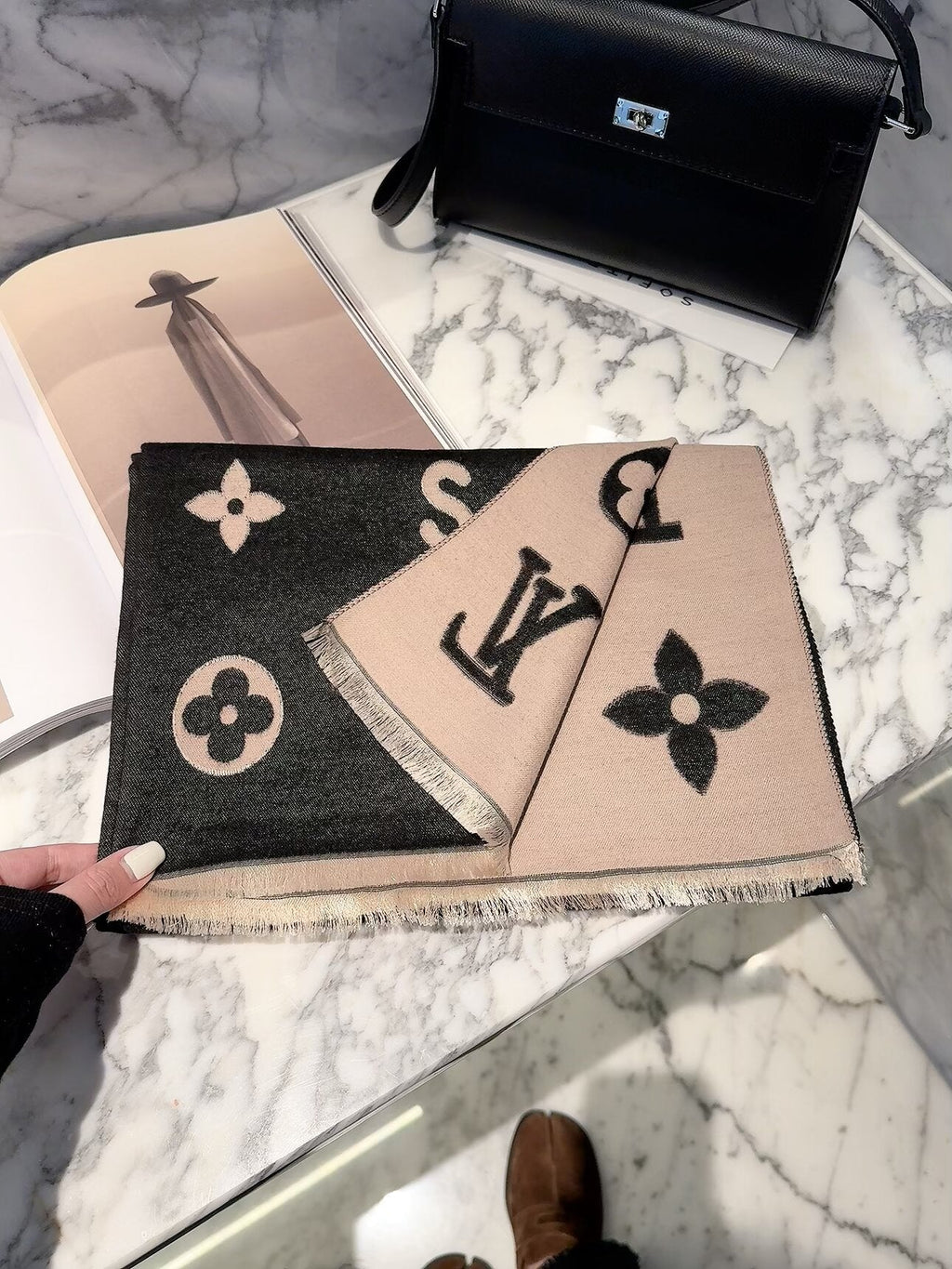 Louis Vuitton Style Oversized Motif Scarf