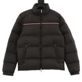 Moncler Black Stand-Collar Puffer Jacket – Contrast Chest Stripe & Zip Pockets