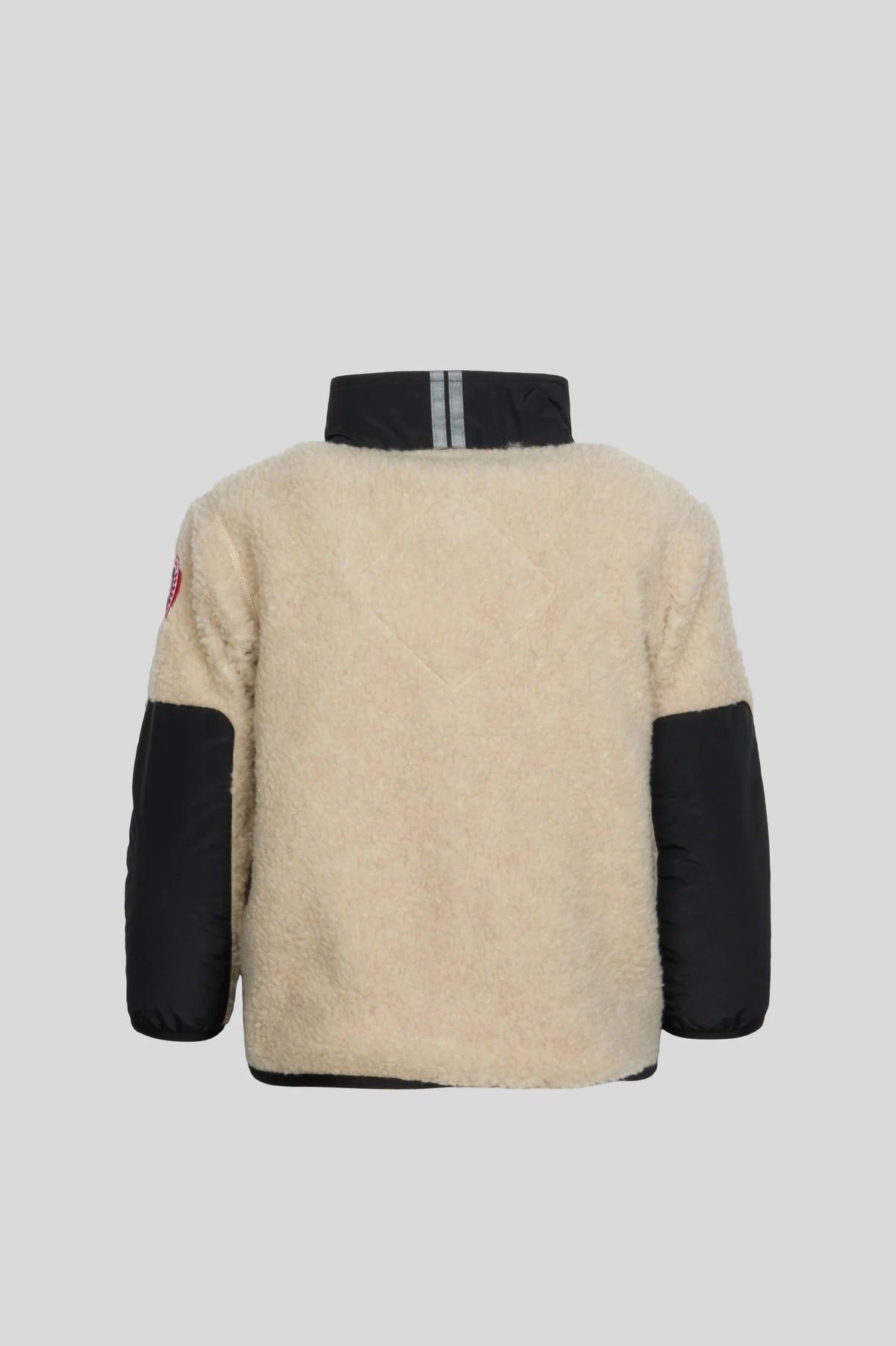 Canada Goose Women's Cream Lloydminster Fleece Jacket – Sherpa & Black Nylon Colorblock Zip-Up High-Collar Coat