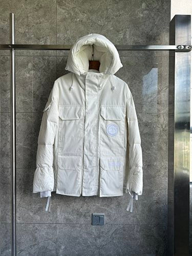 Canada Goose Women's Ivory White Hooded Puffer Jacket – Tonal Badge & Utility Pockets